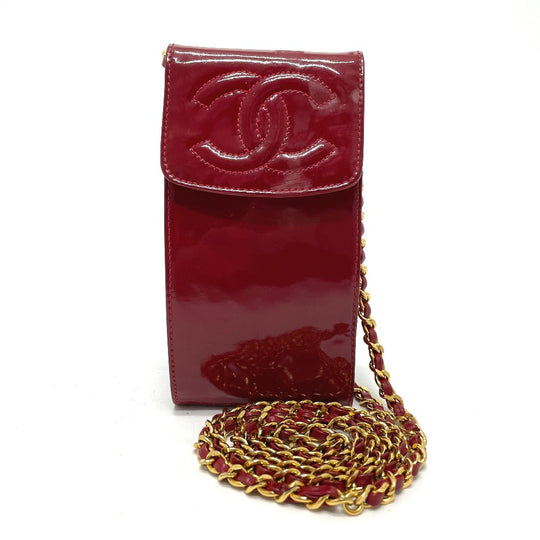 CHANEL Shoulder Bag Patent leather Red CCCOCO Mark Chain pochette Women Used Authentic