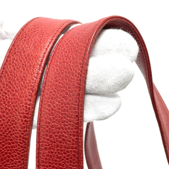 CHANEL Shoulder Bag Caviar skin Red CC COCO Mark Ball charm Women Used Authentic