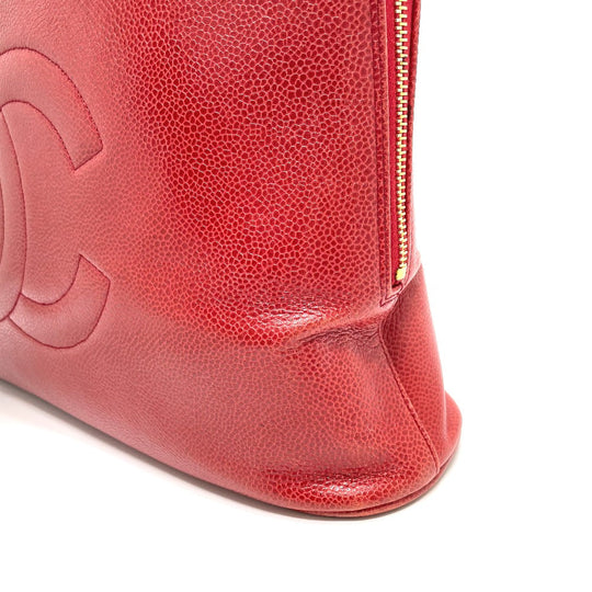 CHANEL Shoulder Bag Caviar skin Red CC COCO Mark Ball charm Women Used Authentic
