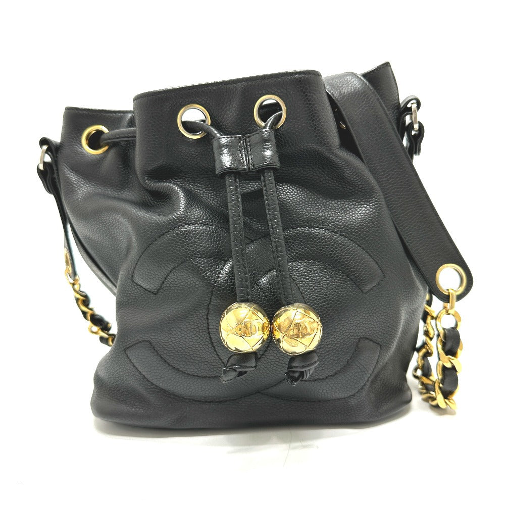 CHANEL Shoulder Bag Caviar skin black COCO Mark Dekacoco drawstring purse Women Used Authentic