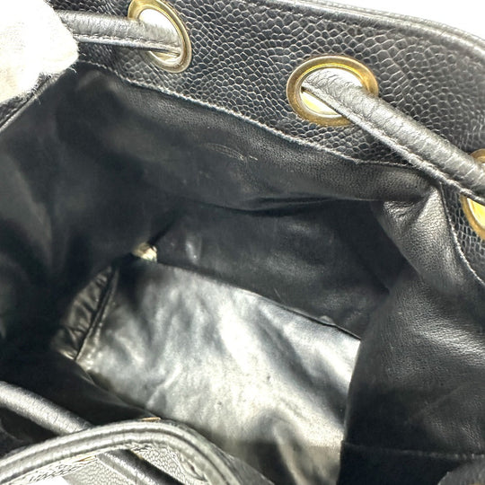 CHANEL Shoulder Bag Caviar skin black COCO Mark Dekacoco drawstring purse Women Used Authentic