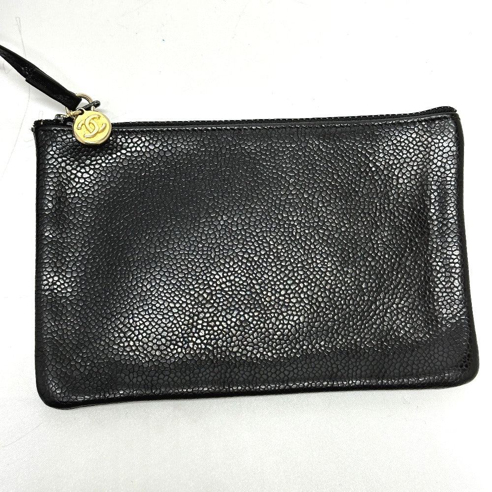 CHANEL Shoulder Bag Caviar skin black COCO Mark Dekacoco drawstring purse Women Used Authentic