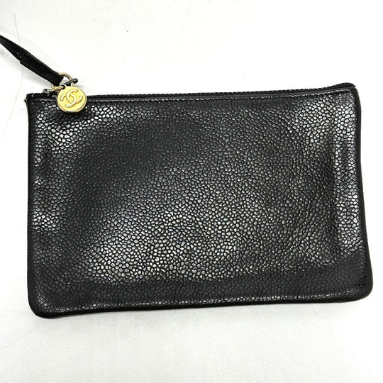 CHANEL Shoulder Bag Caviar skin black COCO Mark Dekacoco drawstring purse Women Used Authentic