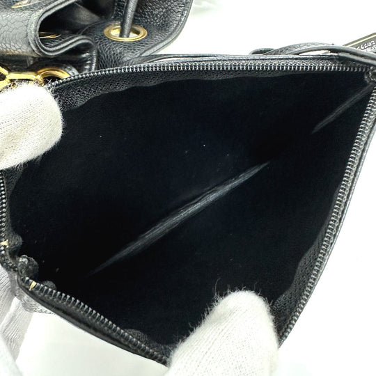 CHANEL Shoulder Bag Caviar skin black COCO Mark Dekacoco drawstring purse Women Used Authentic