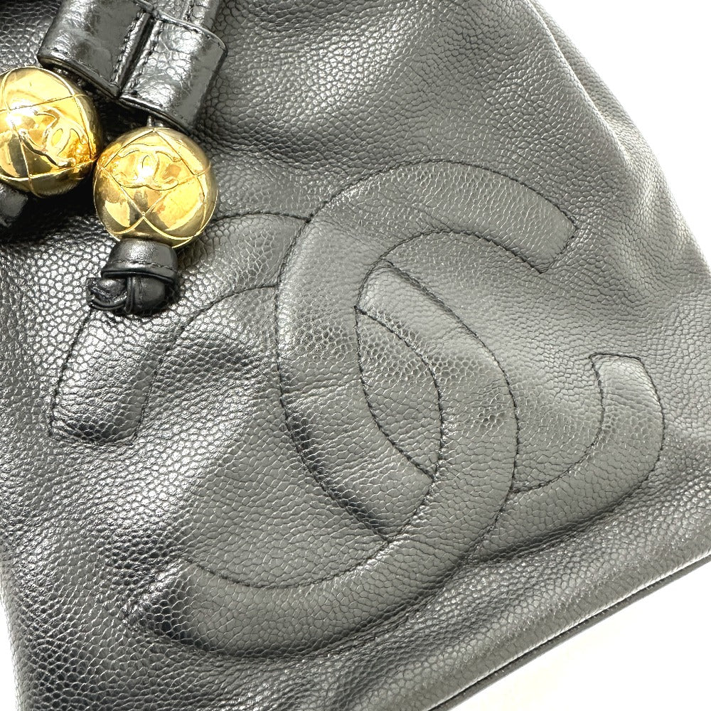 CHANEL Shoulder Bag Caviar skin black COCO Mark Dekacoco drawstring purse Women Used Authentic