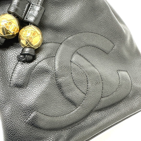 CHANEL Shoulder Bag Caviar skin black COCO Mark Dekacoco drawstring purse Women Used Authentic