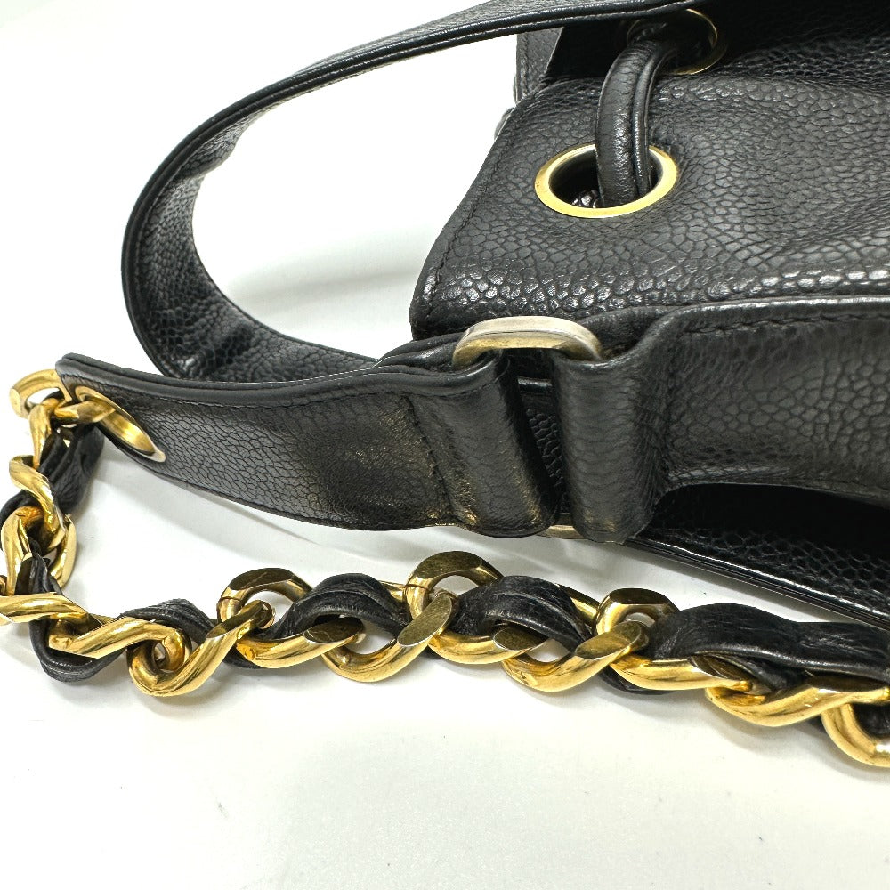 CHANEL Shoulder Bag Caviar skin black COCO Mark Dekacoco drawstring purse Women Used Authentic