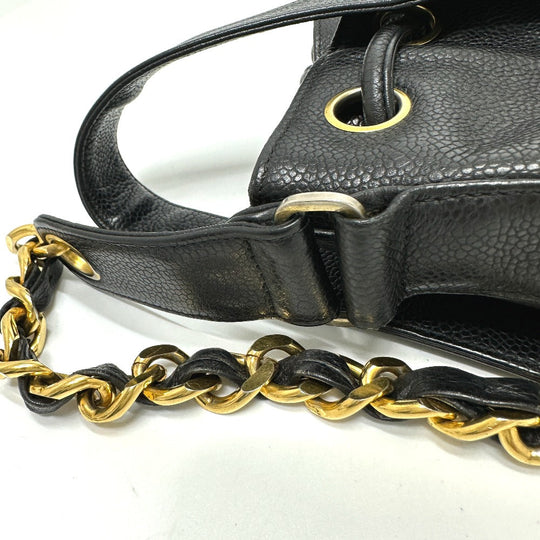 CHANEL Shoulder Bag Caviar skin black COCO Mark Dekacoco drawstring purse Women Used Authentic