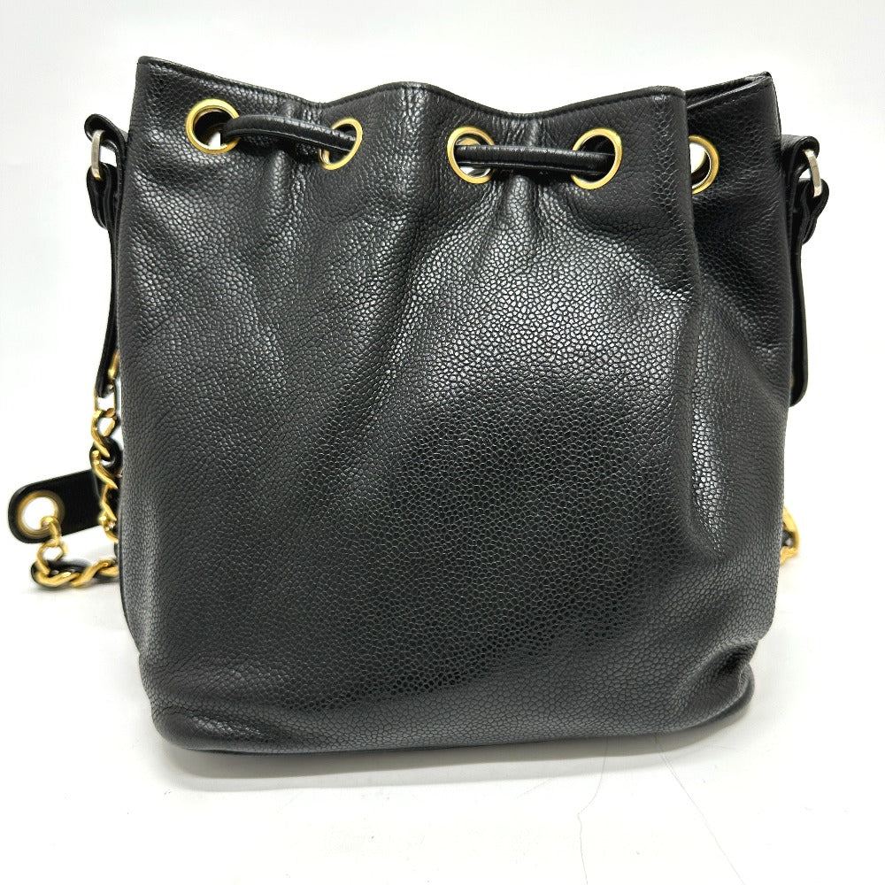 CHANEL Shoulder Bag Caviar skin black COCO Mark Dekacoco drawstring purse Women Used Authentic