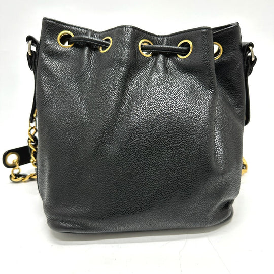 CHANEL Shoulder Bag Caviar skin black COCO Mark Dekacoco drawstring purse Women Used Authentic