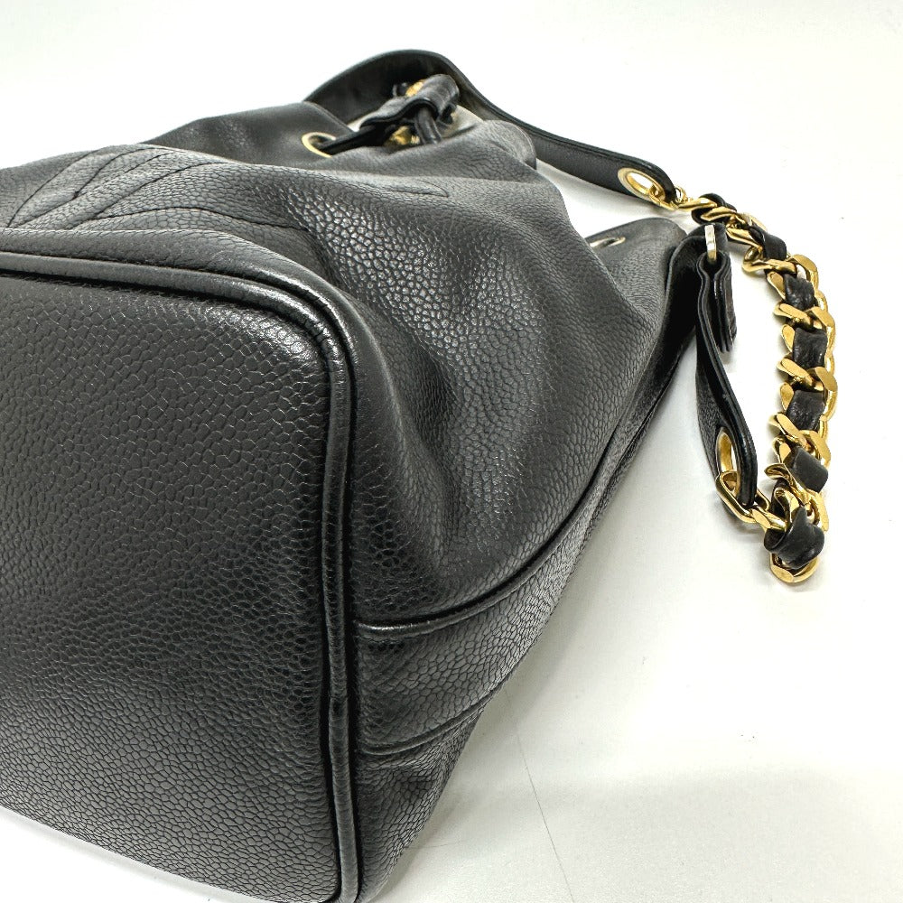 CHANEL Shoulder Bag Caviar skin black COCO Mark Dekacoco drawstring purse Women Used Authentic