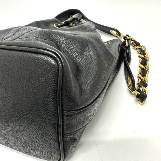 CHANEL Shoulder Bag Caviar skin black COCO Mark Dekacoco drawstring purse Women Used Authentic
