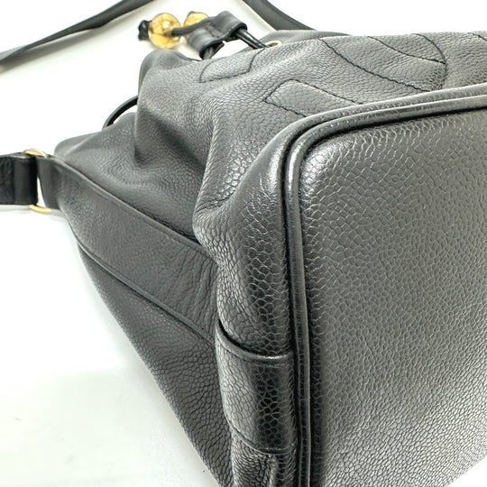 CHANEL Shoulder Bag Caviar skin black COCO Mark Dekacoco drawstring purse Women Used Authentic