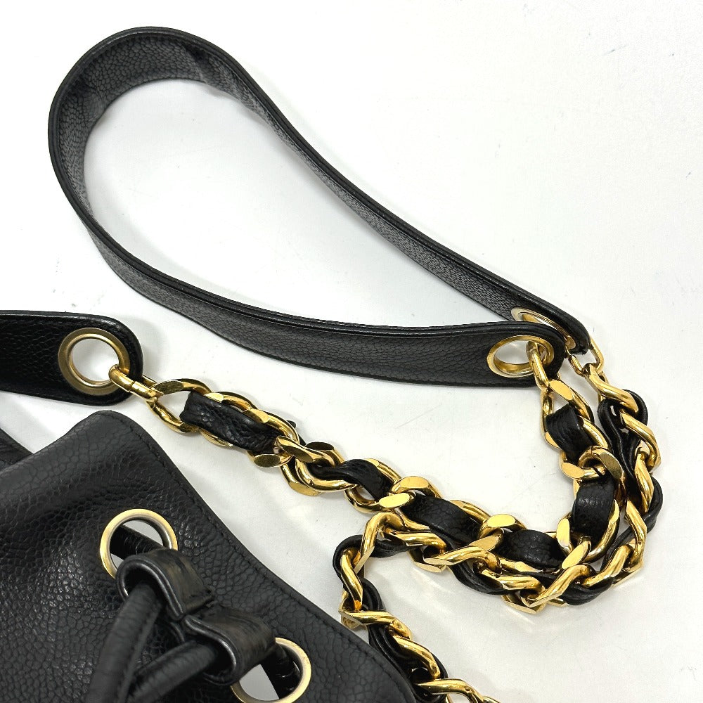 CHANEL Shoulder Bag Caviar skin black COCO Mark Dekacoco drawstring purse Women Used Authentic