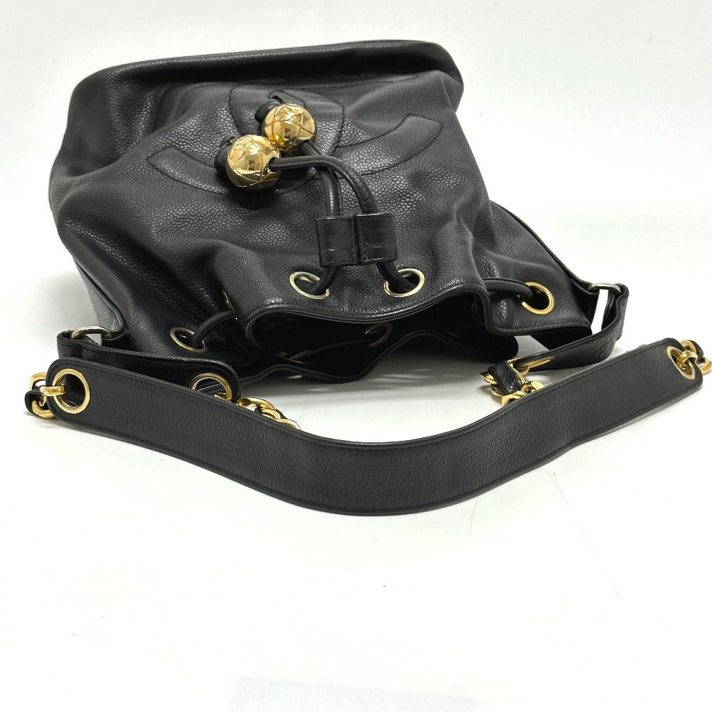 CHANEL Shoulder Bag Caviar skin black COCO Mark Dekacoco drawstring purse Women Used Authentic