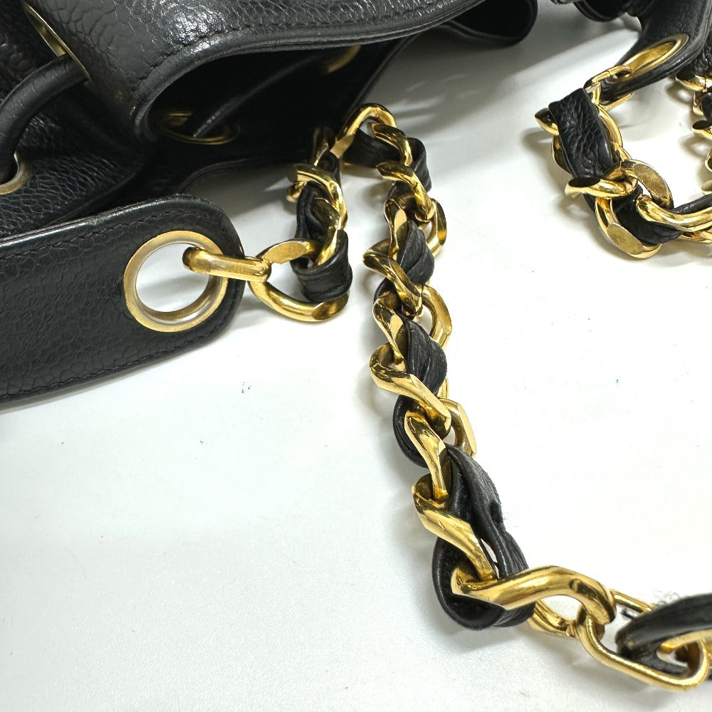 CHANEL Shoulder Bag Caviar skin black COCO Mark Dekacoco drawstring purse Women Used Authentic