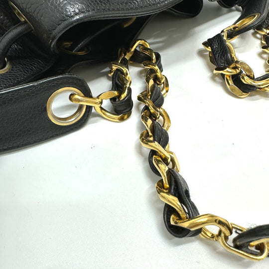 CHANEL Shoulder Bag Caviar skin black COCO Mark Dekacoco drawstring purse Women Used Authentic