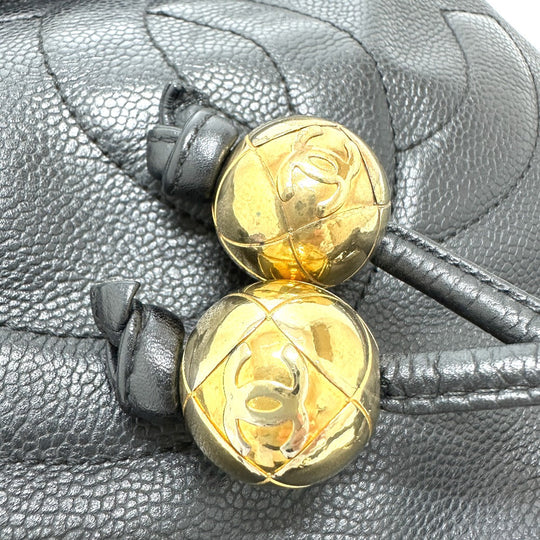 CHANEL Shoulder Bag Caviar skin black COCO Mark Dekacoco drawstring purse Women Used Authentic