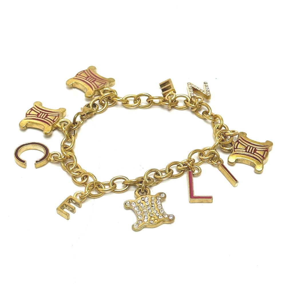 CELINE bracelet Gold Plated, Rhinestone gold Triomphe vintage Women Used Authentic