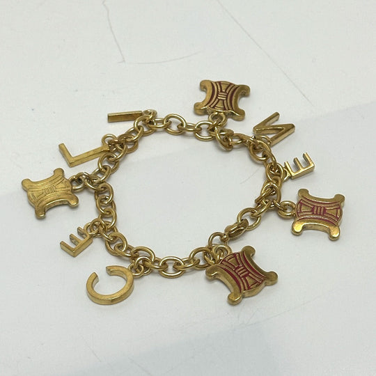 CELINE bracelet Gold Plated, Rhinestone gold Triomphe vintage Women Used Authentic