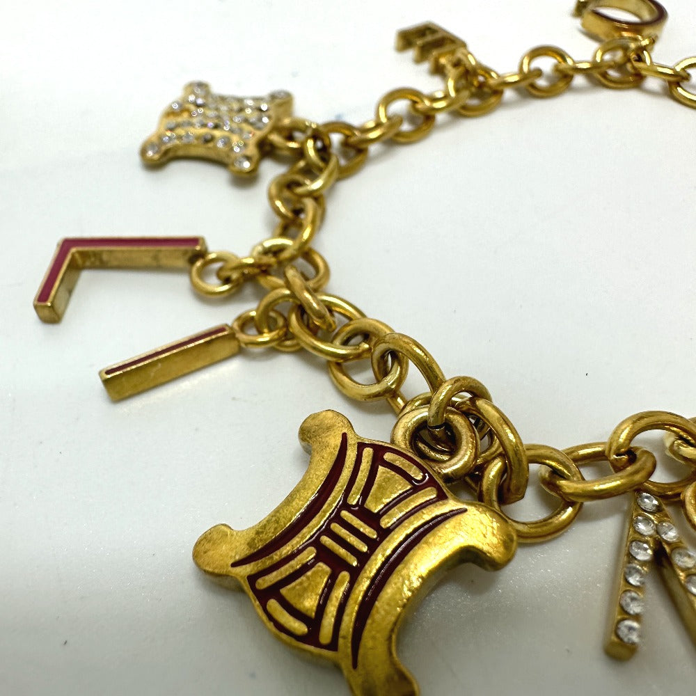 CELINE bracelet Gold Plated, Rhinestone gold Triomphe vintage Women Used Authentic