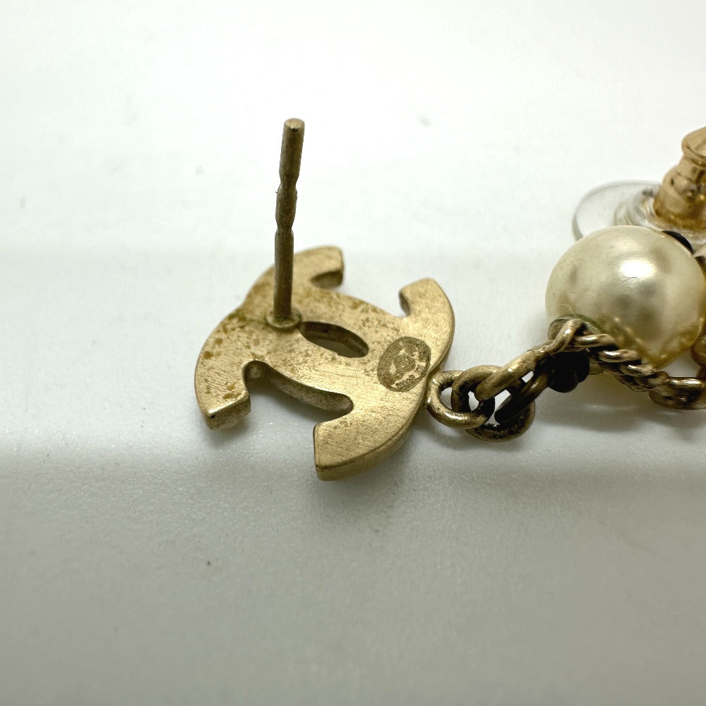 CHANEL Pierce Gold Plated gold COCO Mark Fake pearl Women Used Authentic