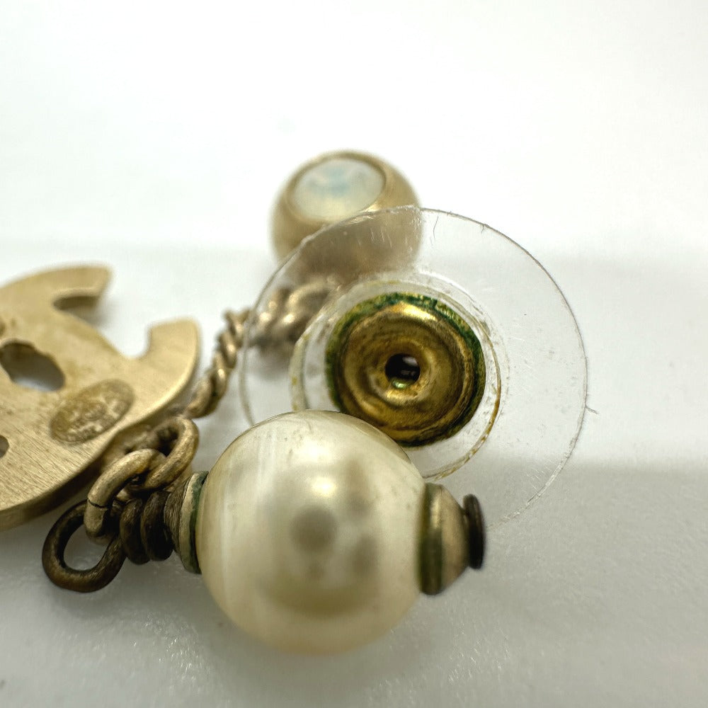 CHANEL Pierce Gold Plated gold COCO Mark Fake pearl Women Used Authentic