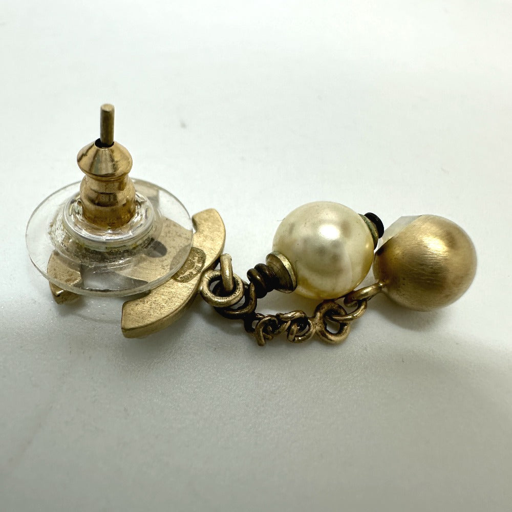 CHANEL Pierce Gold Plated gold COCO Mark Fake pearl Women Used Authentic
