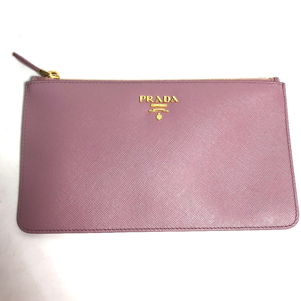 PRADA Pouch saffiano leather Pink type logo Women Secondhand Authentic