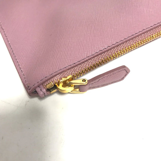 PRADA Pouch saffiano leather Pink type logo Women Secondhand Authentic