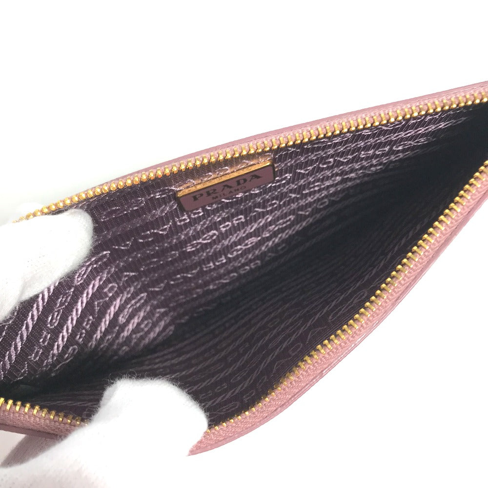 PRADA Pouch saffiano leather Pink type logo Women Secondhand Authentic