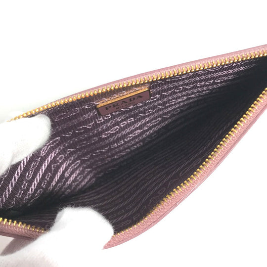 PRADA Pouch saffiano leather Pink type logo Women Secondhand Authentic