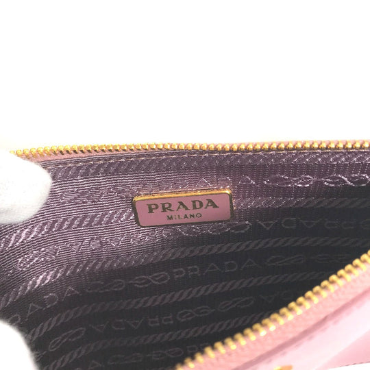 PRADA Pouch saffiano leather Pink type logo Women Secondhand Authentic