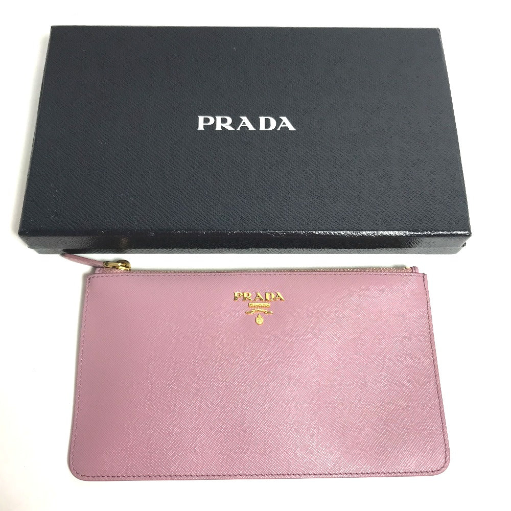 PRADA Pouch saffiano leather Pink type logo Women Secondhand Authentic