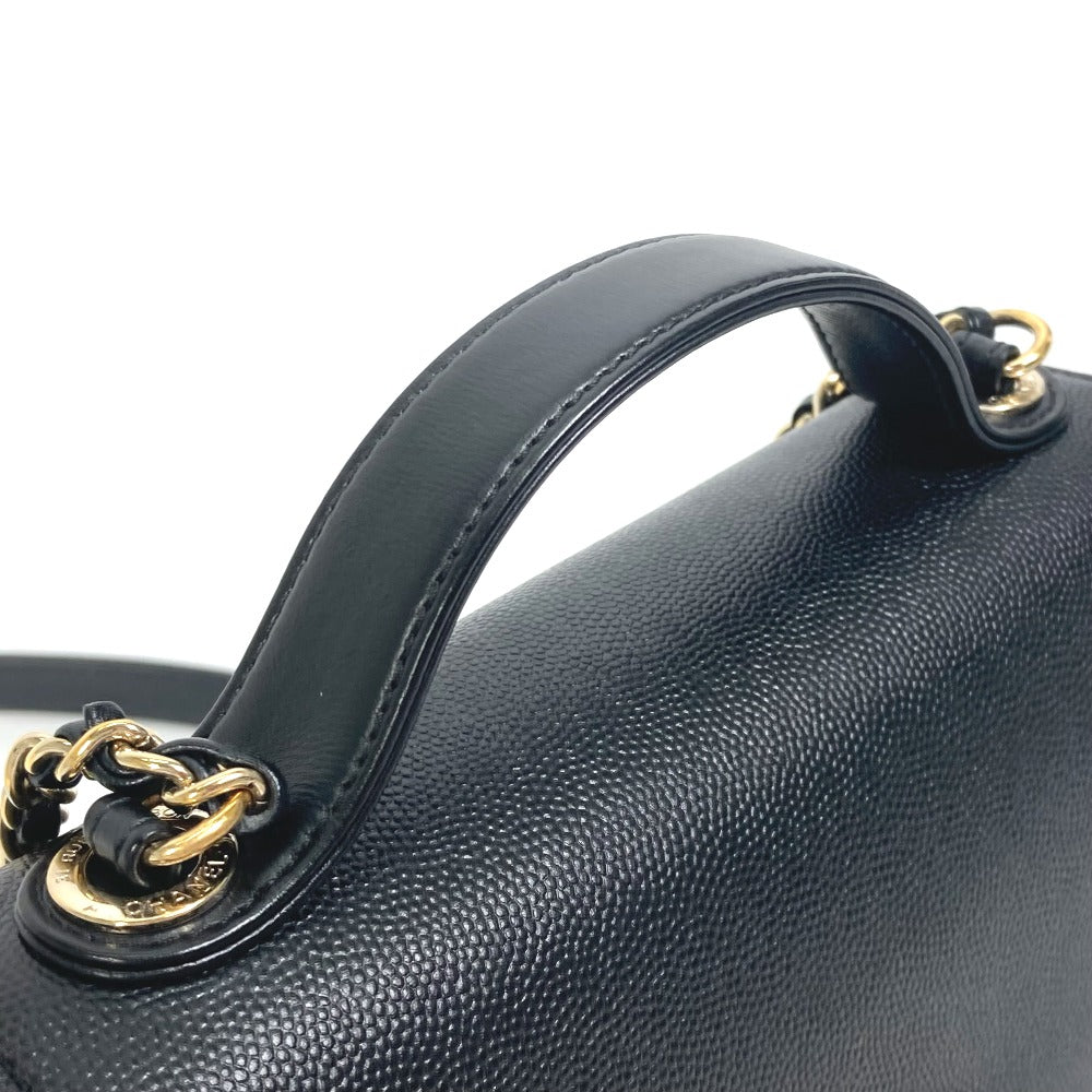 CHANEL Shoulder Bag A93749 Caviar skin black COCO Mark CC Matelasse Quilting Top handle Women Used Authentic