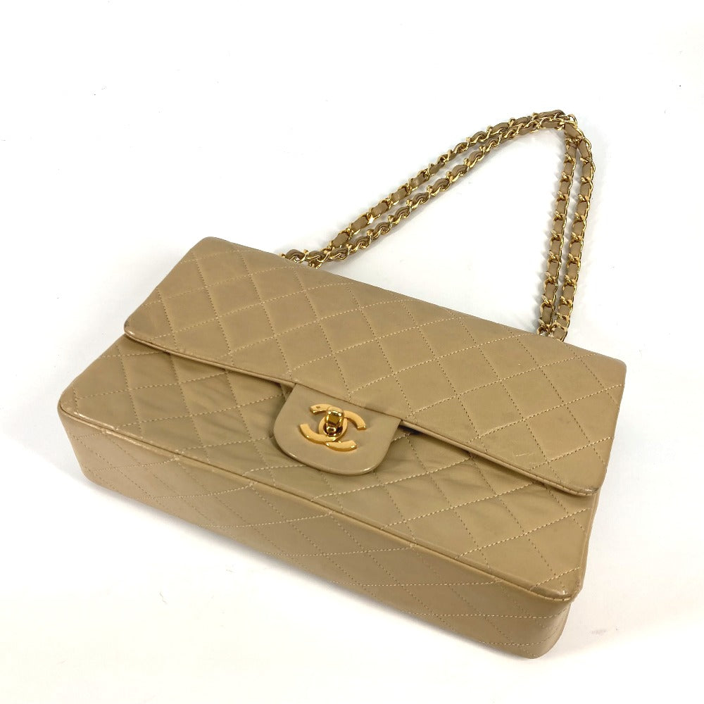 CHANEL Shoulder Bag A01112 lambskin beige CC COCO Mark Matelasse 25 Quilting Women Used Authentic