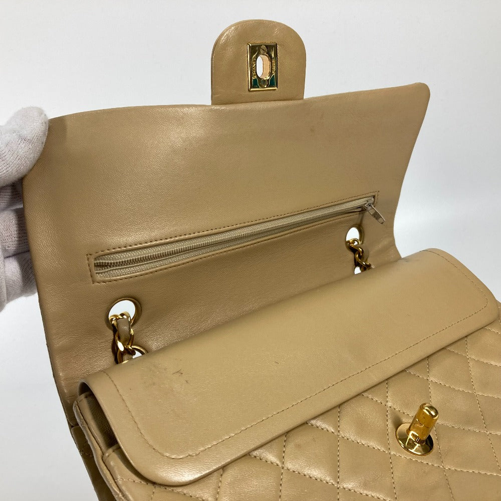 CHANEL Shoulder Bag A01112 lambskin beige CC COCO Mark Matelasse 25 Quilting Women Used Authentic