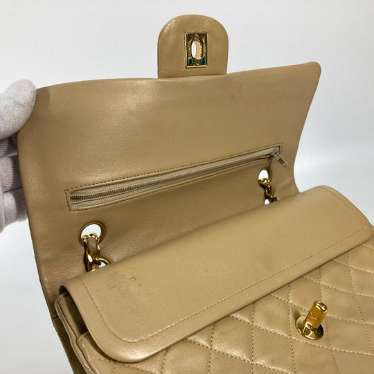 CHANEL Shoulder Bag A01112 lambskin beige CC COCO Mark Matelasse 25 Quilting Women Used Authentic