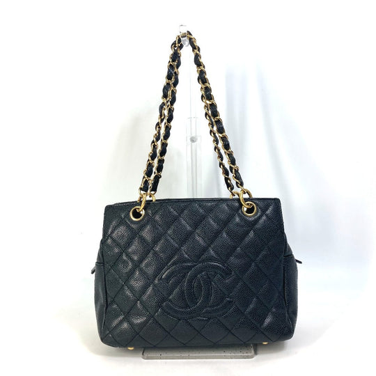 CHANEL Shoulder Bag Caviar skin black CC COCO Mark Matrasse quilting Women Used Authentic