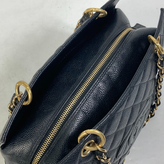 CHANEL Shoulder Bag Caviar skin black CC COCO Mark Matrasse quilting Women Used Authentic