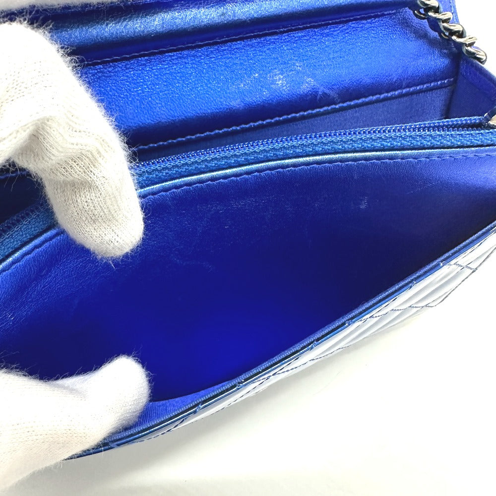 CHANEL Shoulder Bag Patent leather gunmetal blue Long Wallet Purse Bag Chain Bag Boy Chanel CC COCO Mark
