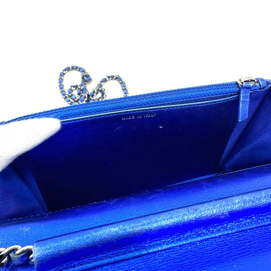 CHANEL Shoulder Bag Patent leather gunmetal blue Long Wallet Purse Bag Chain Bag Boy Chanel CC COCO Mark