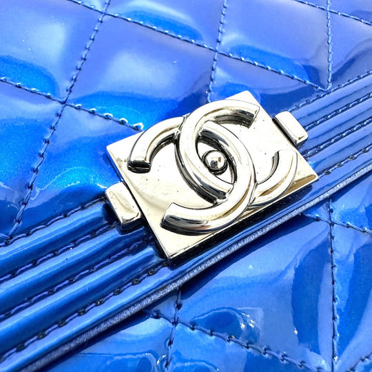 CHANEL Shoulder Bag Patent leather gunmetal blue Long Wallet Purse Bag Chain Bag Boy Chanel CC COCO Mark