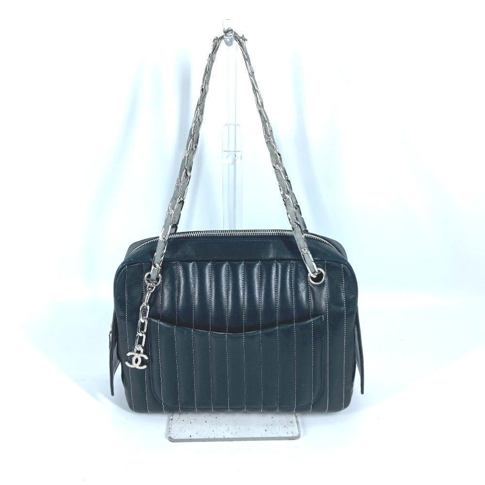CHANEL Shoulder Bag leather black shoulder bag Mademoiselle