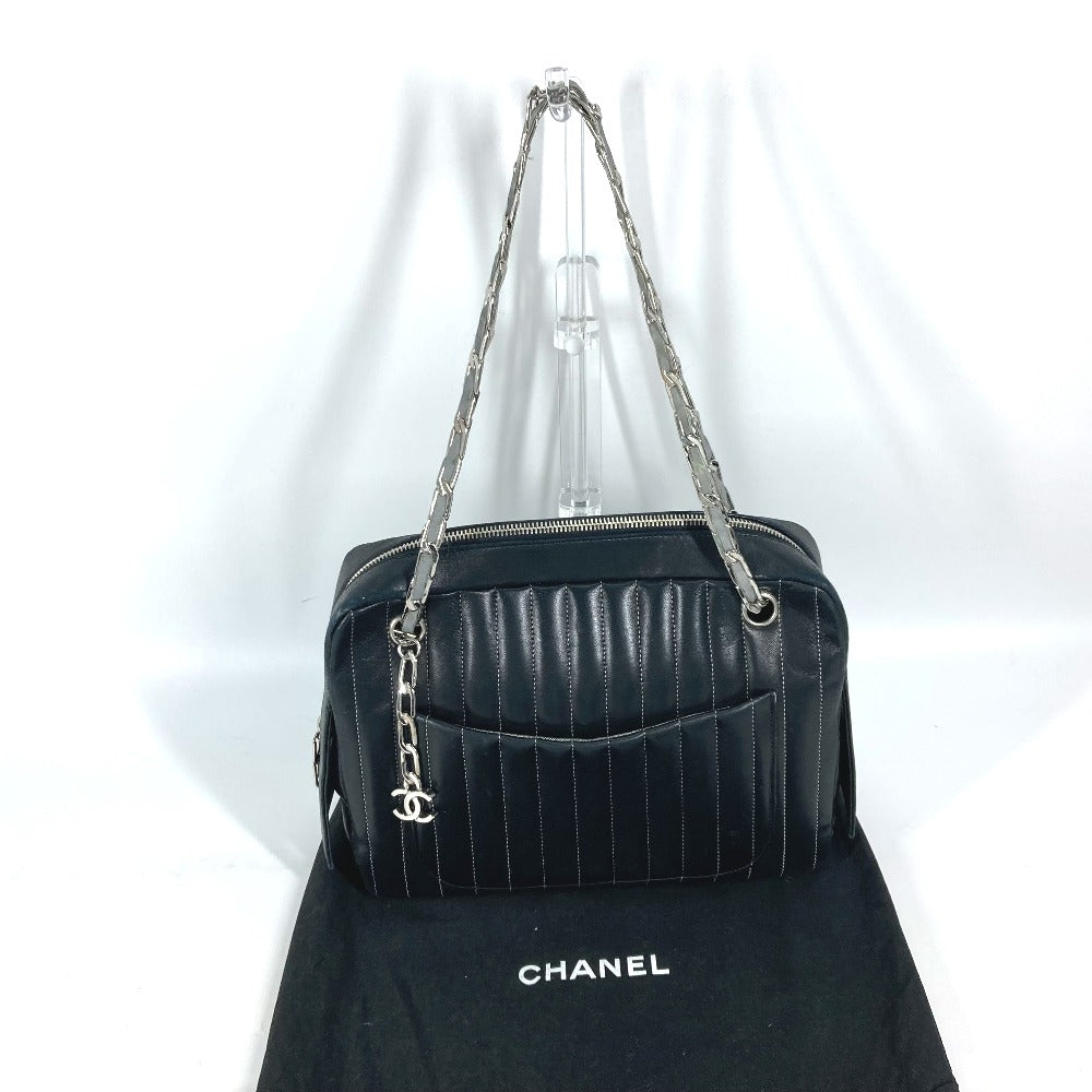 CHANEL Shoulder Bag leather black shoulder bag Mademoiselle