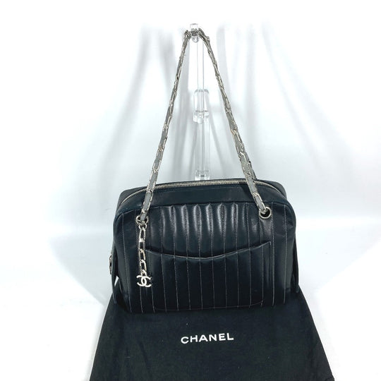 CHANEL Shoulder Bag leather black shoulder bag Mademoiselle