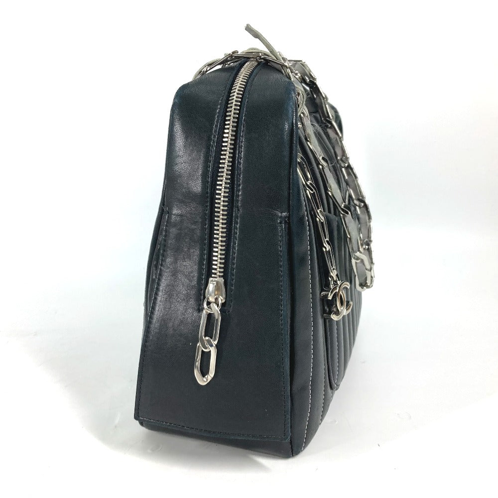 CHANEL Shoulder Bag leather black shoulder bag Mademoiselle
