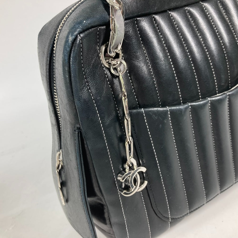 CHANEL Shoulder Bag leather black shoulder bag Mademoiselle