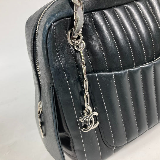 CHANEL Shoulder Bag leather black shoulder bag Mademoiselle