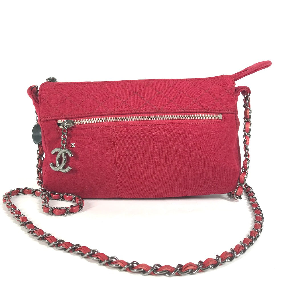CHANEL Shoulder Bag cotton Red Pochette CC COCO Mark Matelasse Quilting